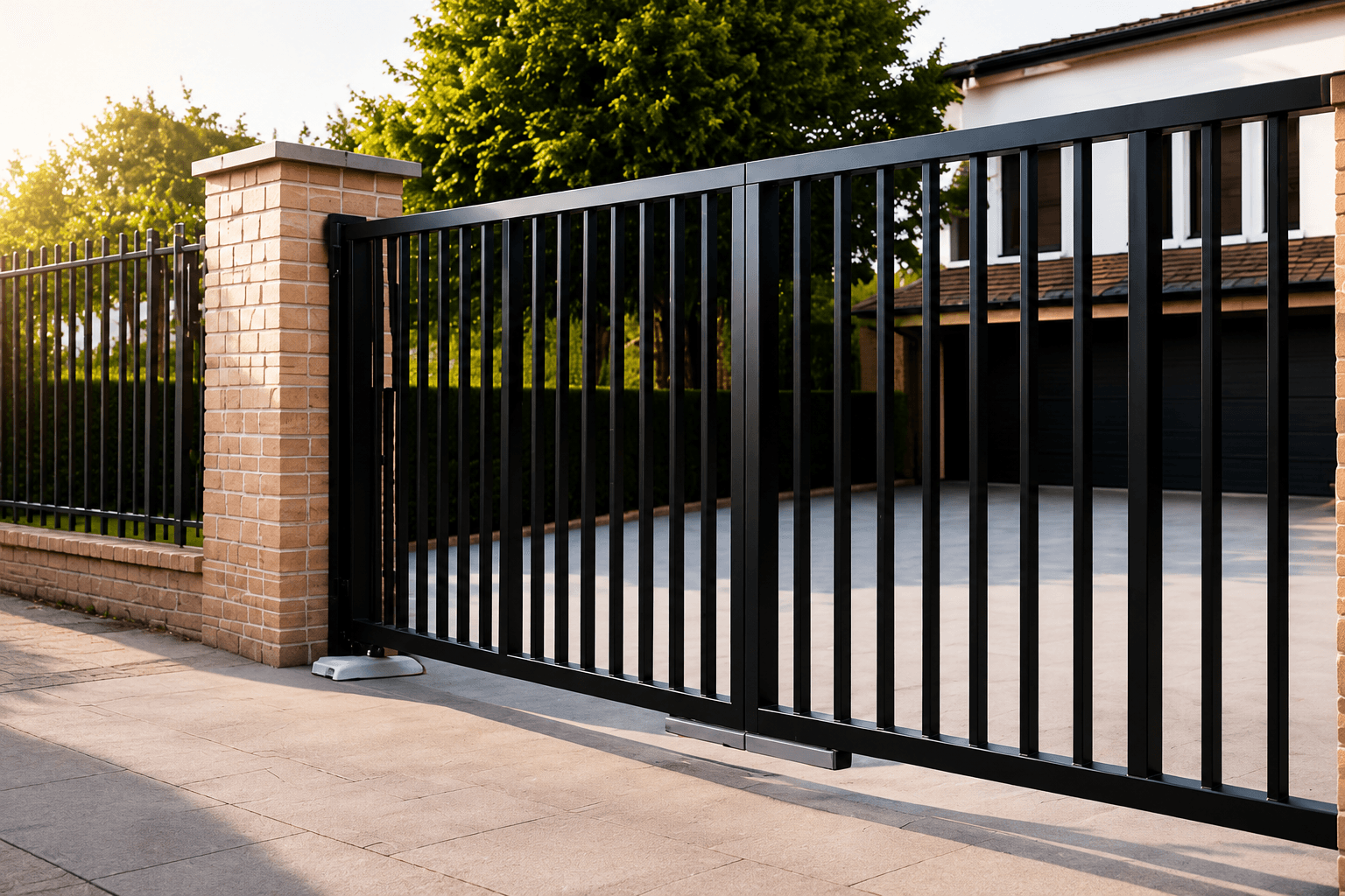 Modern black metal driveway gate